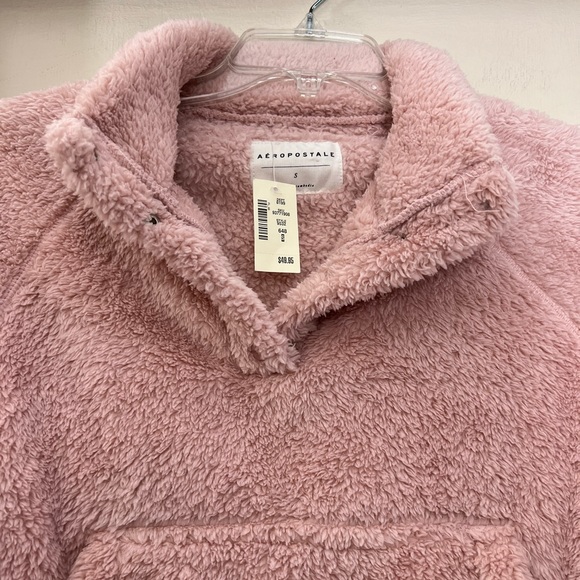 NWT Aeropostale pink warm fuzzy teddy faux fur crop jacket top size small - Picture 3 of 8